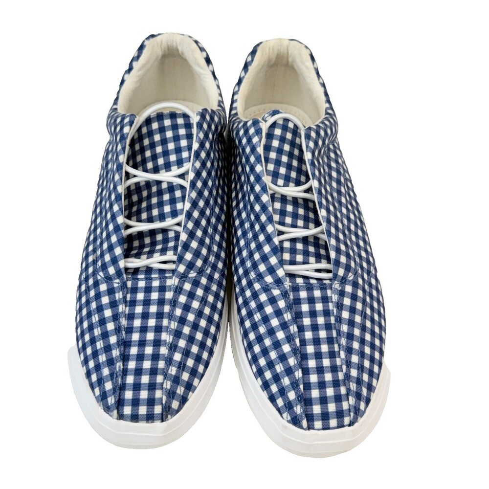Comfortview Shoes Womens Size 8.5 Blue Gingham Athletic CVO Bungee Slip On